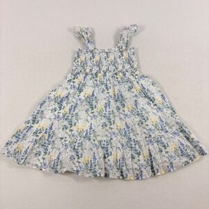 Janie and Jack Girls Dress Green Blue White Easter Floral Smocked Sz 8 Southern